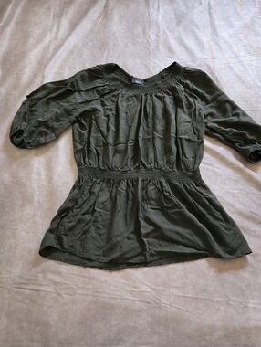 Women's Top 3/4 Sleeves Shirt Sz. XL Dress Casual Peasant Blouse Olive Green